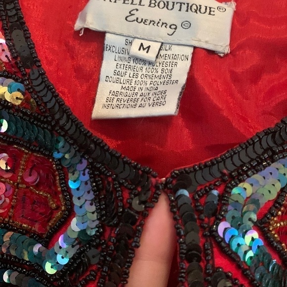 Papell Boutique || Vintage Heavily Beaded Sequin Silk Open Front Top Jacket M - Picture 8 of 17